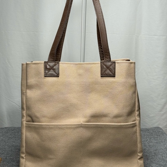 Restoration Hardware Large Heavy Duty Canvas Tote Bag with Leather Handles - Picture 3 of 16
